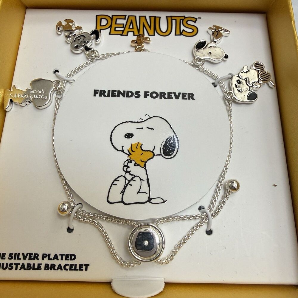 Peanuts Friends Forever Snoopy Woodstock Adjustable Bracelet Fine Silver Plated - Picture 2 of 7
